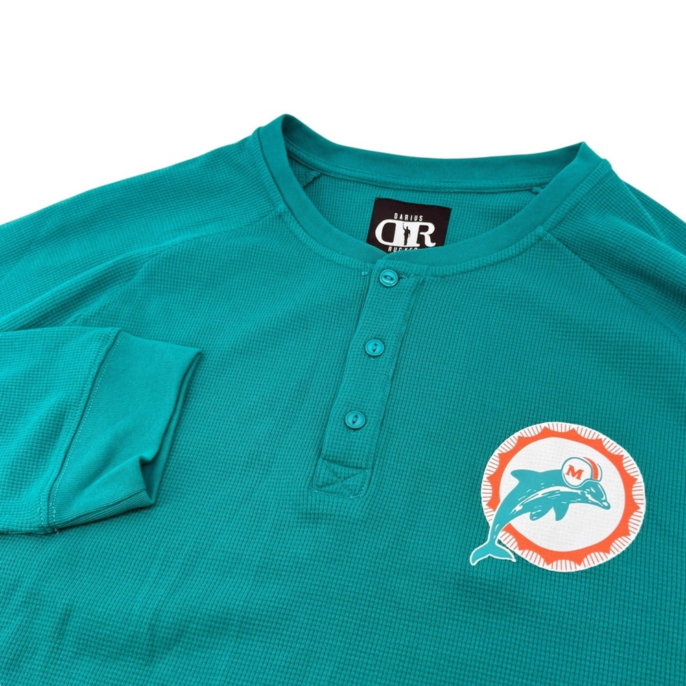 Miami Dolphins Waffle Knit Raglan Long Sleeve Henley Aqual Men XXL Darius Rucker